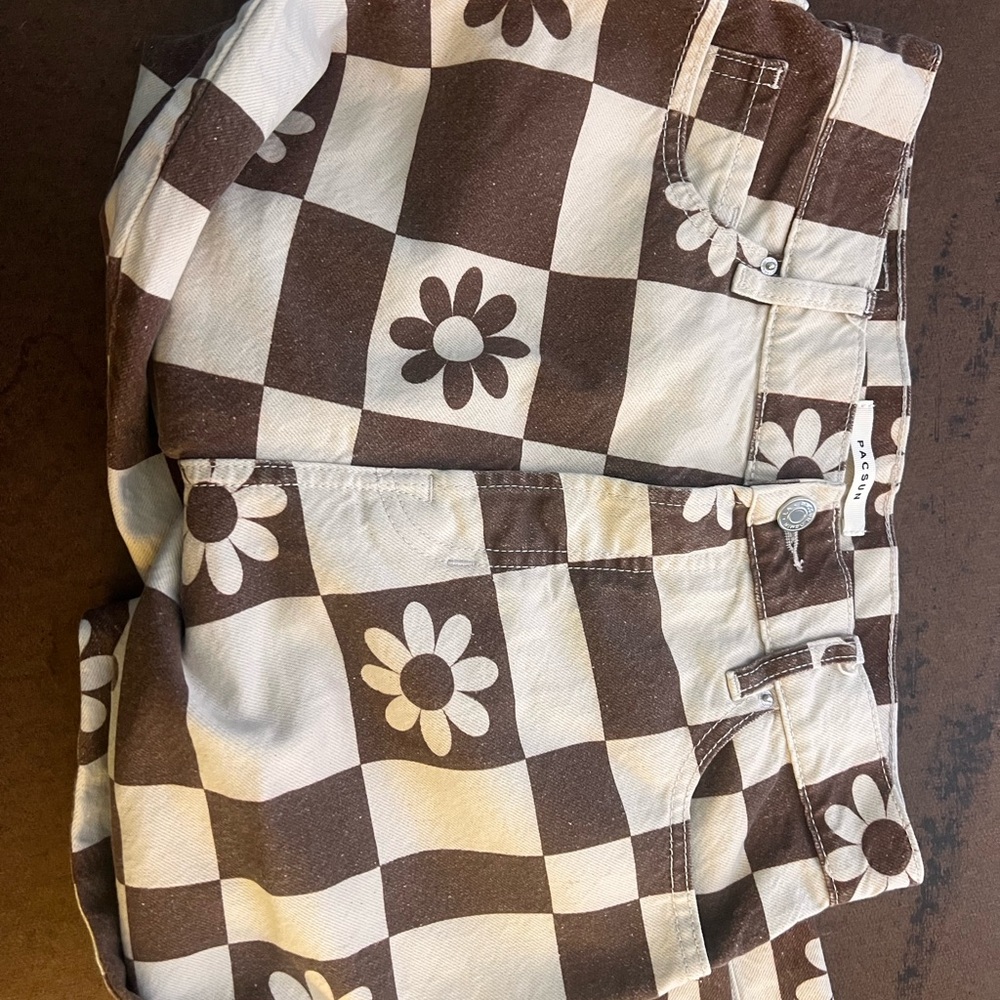 PacSun Brown and White Checkered High Rise Jeans - Picture 2 of 2